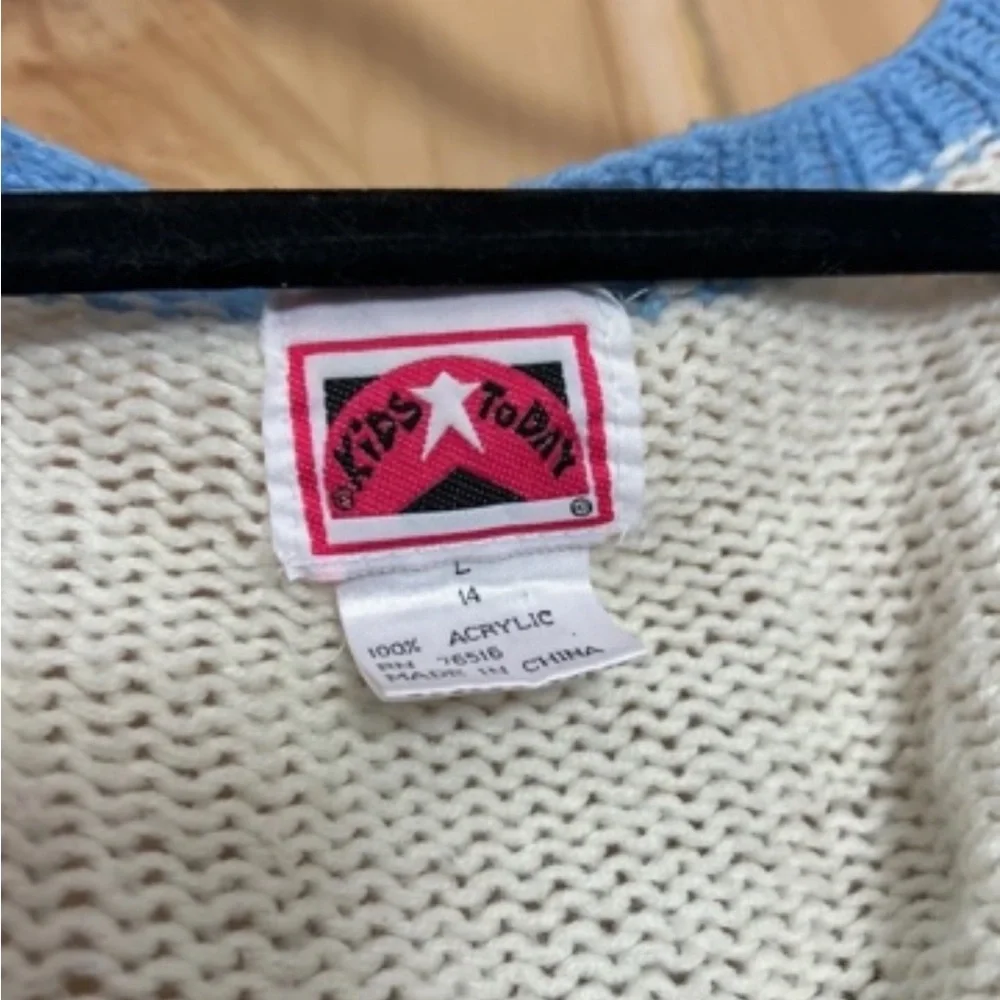 Blue and Cream Checker Floral Knit Cardigan - Women